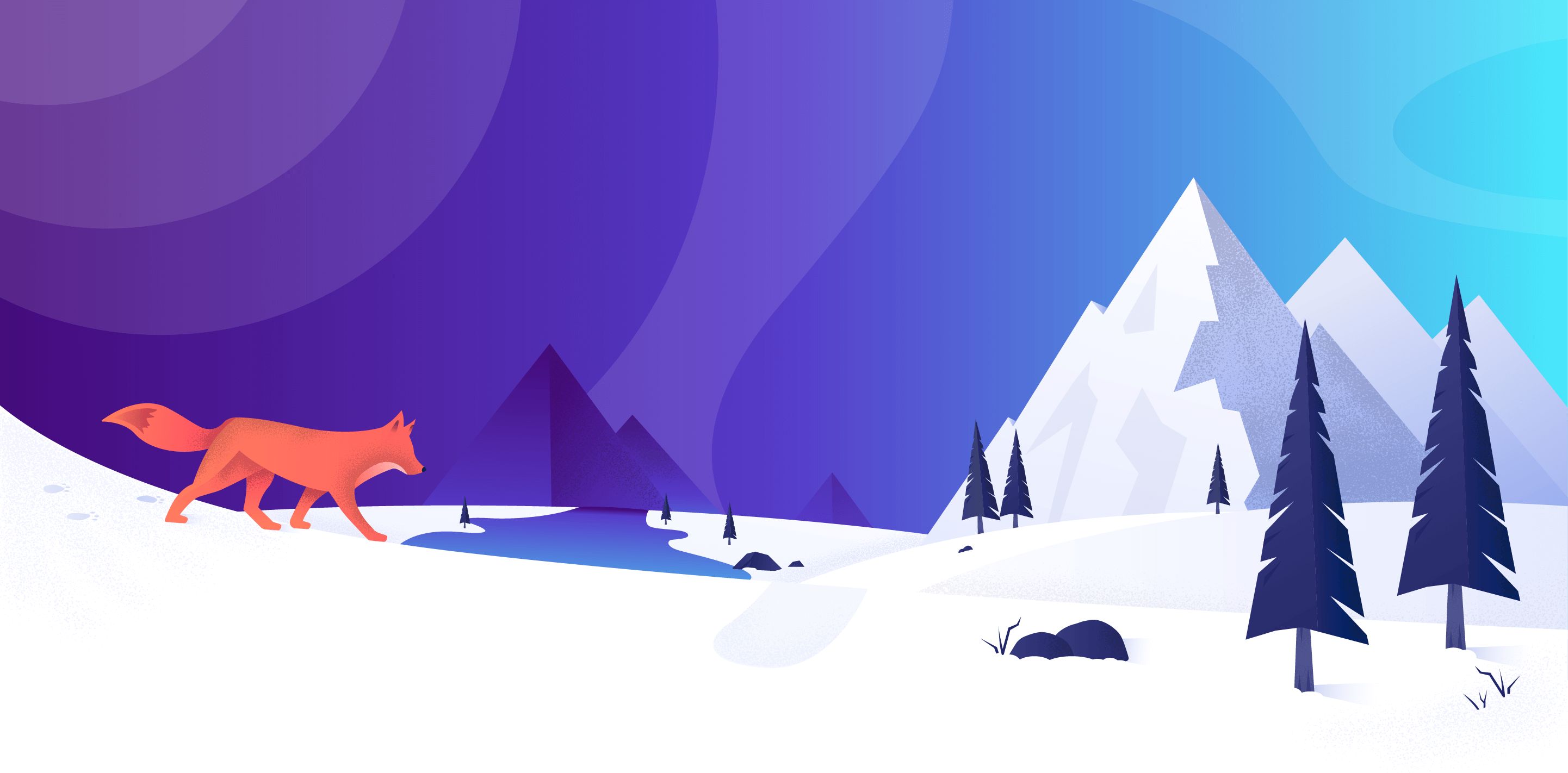 Illustrated fox on a mountain winter scene